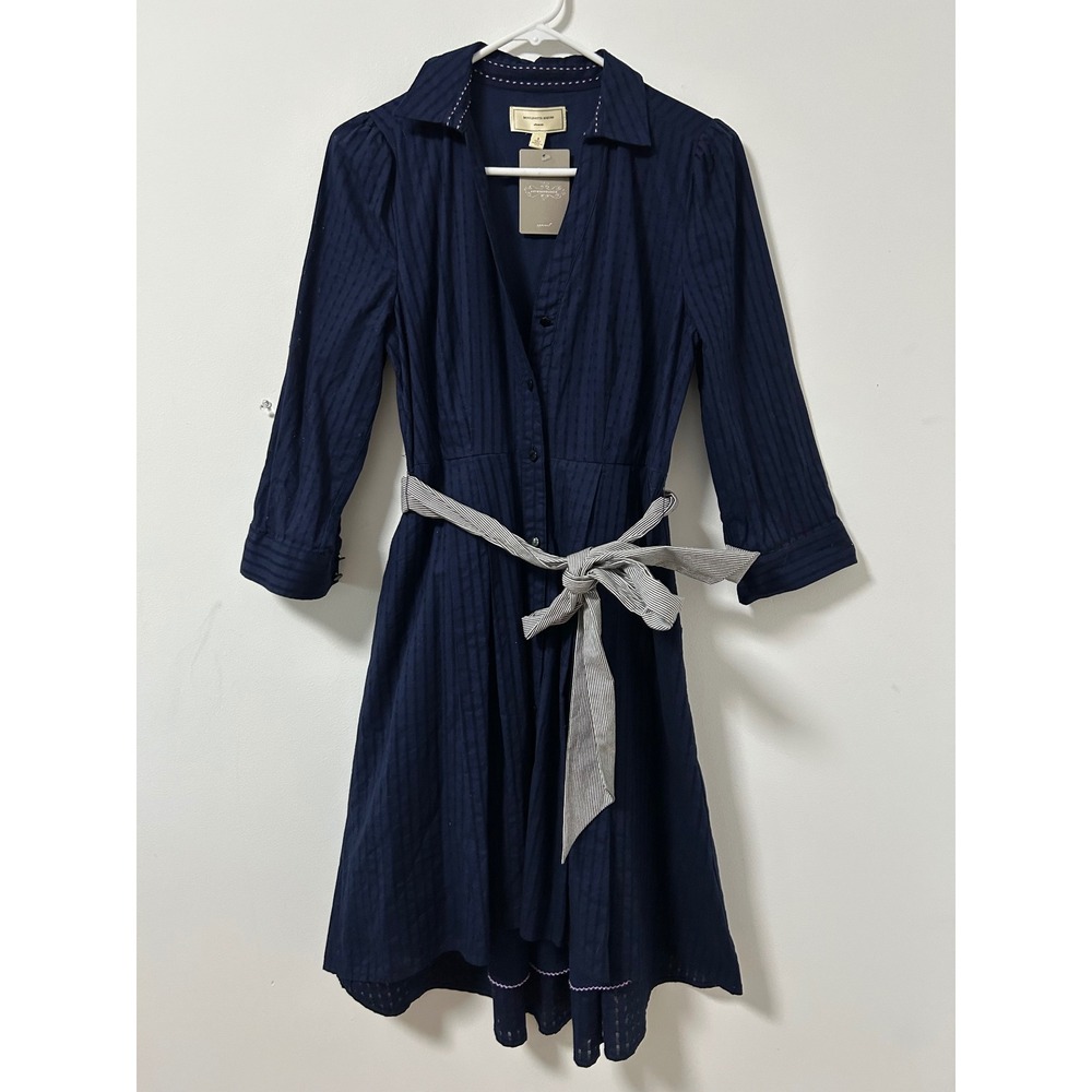 Moulinette Soeurs Anthropologie Navy Dobby Shirtdress Women 4 Preppy Navy Blue
